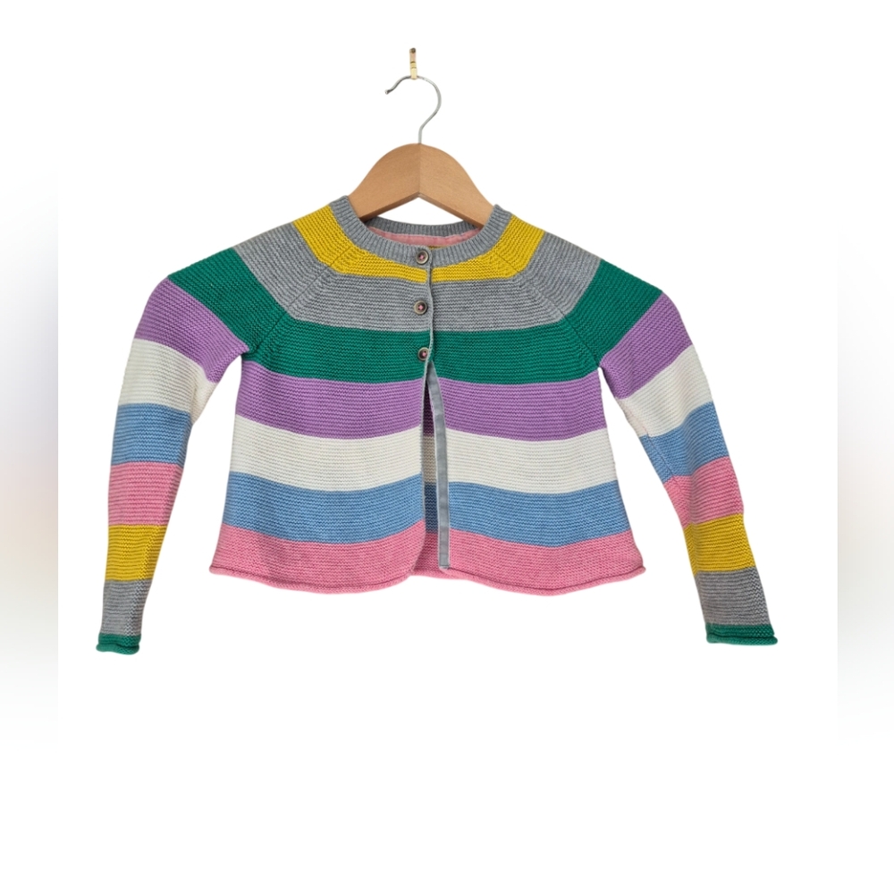 Girls Mini Boden Button Top Cotton Cardigan Color Striped Long Sleeves 2-3 Yrs